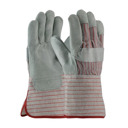 Pip Industry Grade Split Cowhide Leather Palm Glove with Fabric Back - Starched Gauntlet Cuff, 12PK 85-7612S